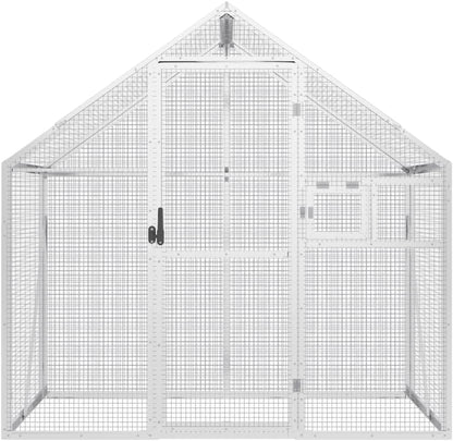 Aviary Bird Aviary, Outdoor Entrance for Bird Cage, Aviary, Chicken Coop with Lockable Door and Window, Silver, 179 x 100 x 185 cm, Aluminium