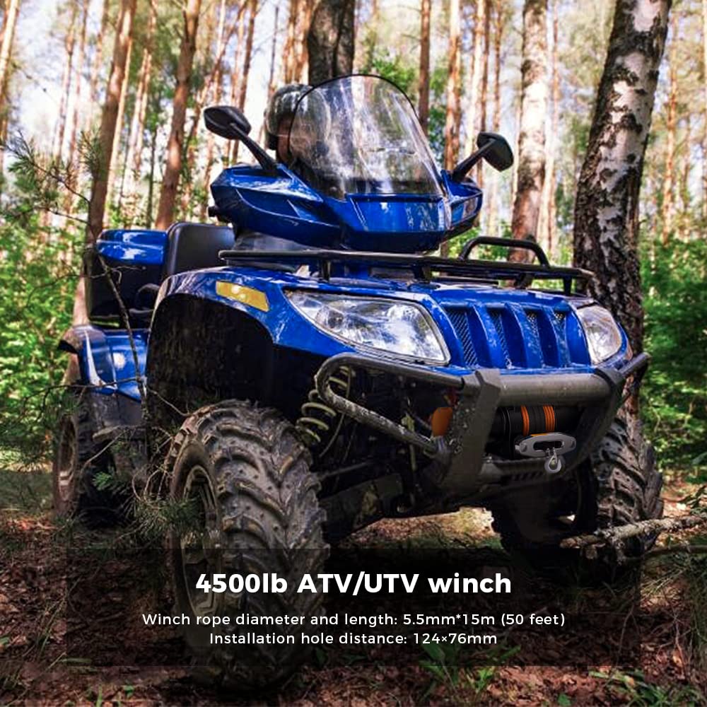 Anbull Elektrische lier 12 V, 2045 kg, motorlier, synthetisch touw, waterdicht conform IP67, nylon touw, met montagebeugel en afstandsbediening, 2 stuks, compatibel met ATV UTV