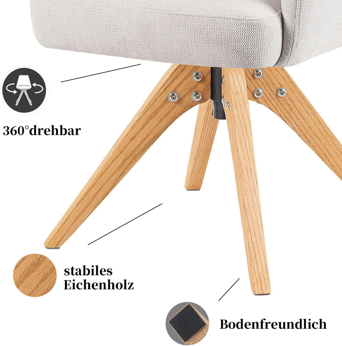 DUBI Möbel Dining chair Mika-Juna, cream, frame 360° rotatable oak oiled nature - QUORE