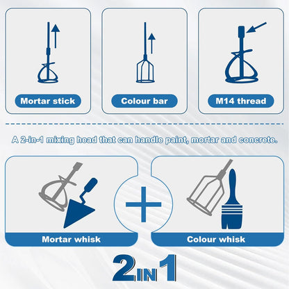 Accu-kleurmortelmixer met 2 batterijen, kleurmortelmixer, 1200 W roerwerk, 6 versnellingen, cementmixer, vergrendelbare schakelaar, ergonomisch, industriële mixer voor verf, gips, cement, mortel