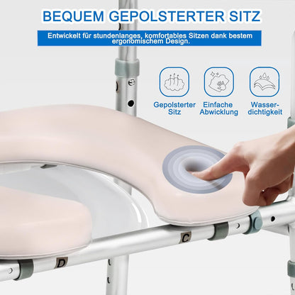 NJUN Toiletbrilverhoging met armleuningen, in hoogte verstelbaar, 66-84 cm, toiletbrilverhoger met gevoerde zitting en aluminium frame, wc-zitverhoging, toiletten, opstahulp voor senioren