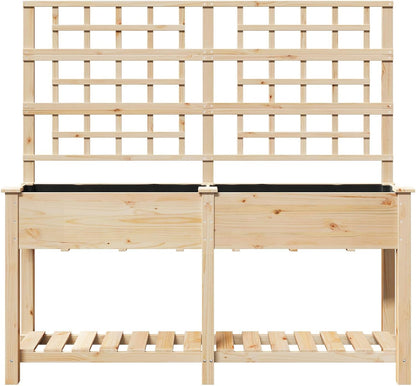 Garden Pot with Planks and Shelf Made of Solid Pine Wood, 161 x 43 x 152 cm, Rectangular Planter, Large for Indoor and Outdoor Use, Beige, Modern Design - QUORE