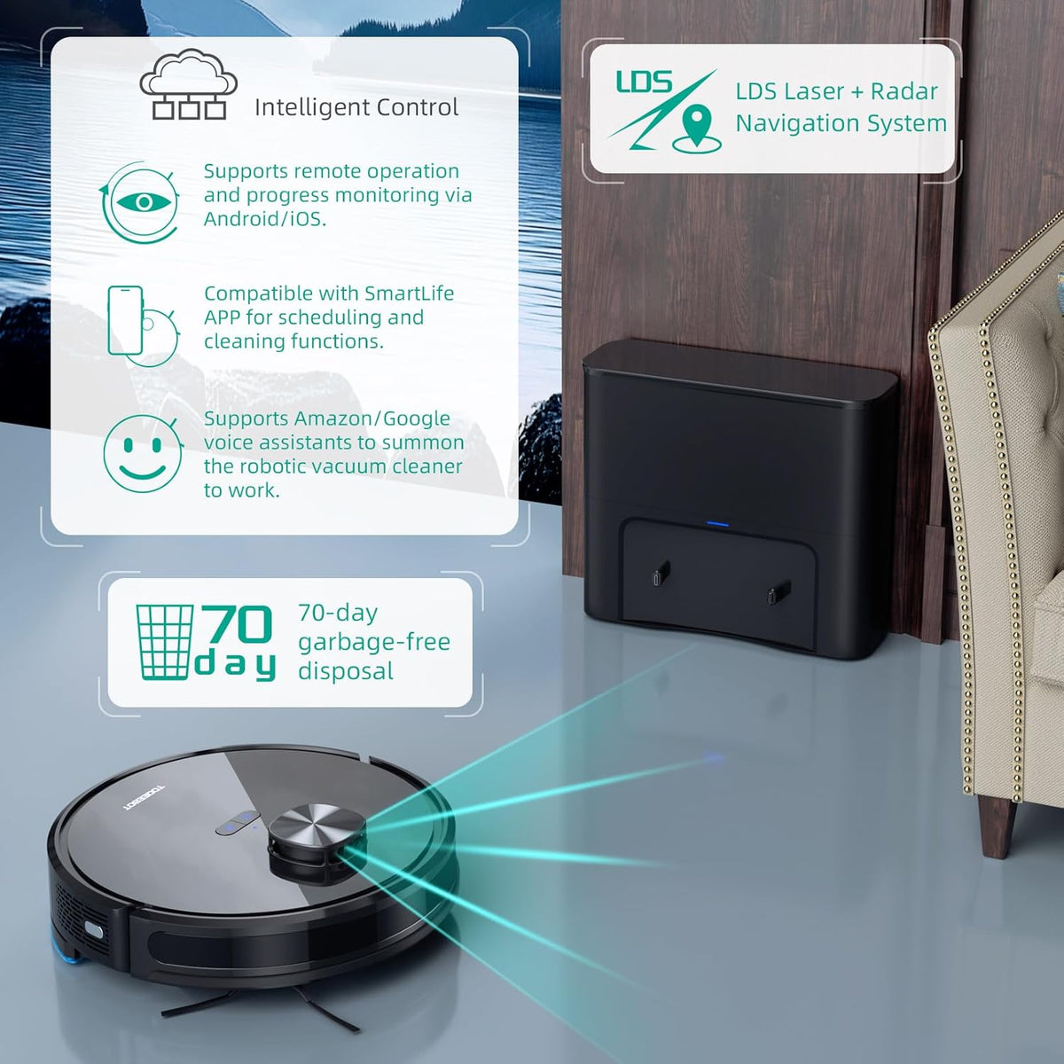 Robot Stofzuiger met Mop Zelfledigende