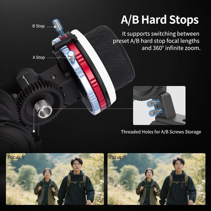 Volgfocus – Follow Focus – Scherpstelunit – Scherpstelwiel – Handmatige Focus – Voor 15 mm Dubbele Staven – 3 Verwisselbare Aandrijftandwielen – A/B-Hardstops & 360° Instelbaar