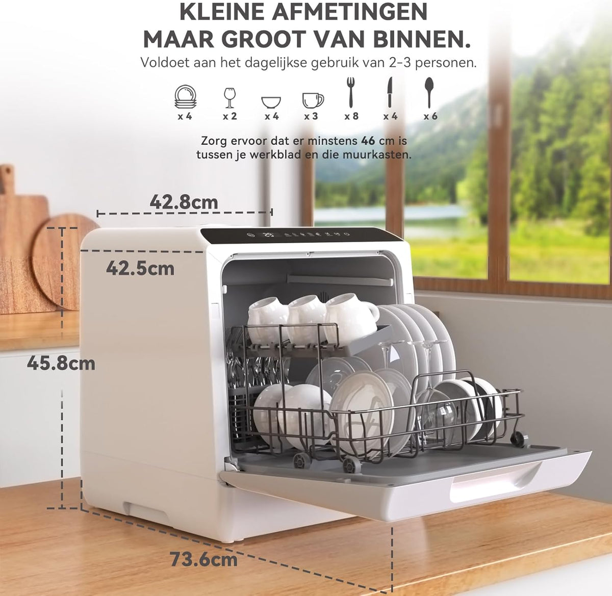 Hermitlux Tafelbladvaatwasser voor 5 couverts (5 liter tank), aanrechtvaatwasser met 6 programma's, inclusief 360° sproeiarmen, warm - aan de lucht drogen, energieklasse D, geen installatie