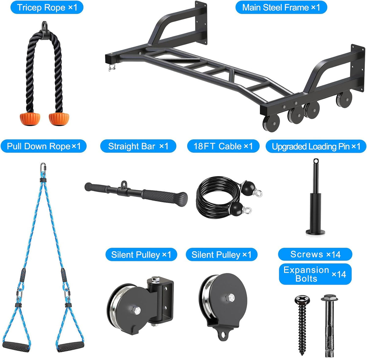 SELEWARE 48 ''Heavy Duty Pull Up Bar Wandmontage Multifunctionele Chin up Bar met Home Gym Kabel Katrol Systeem LAT Pulldown Workout Bijlagen Zware Tas Hanger