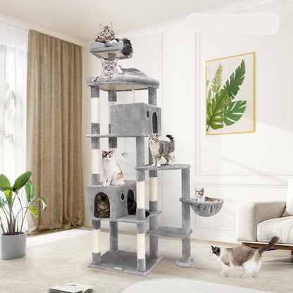 Kattenboom XXL – Krabpaal – Kattentoren – Kattenhuis – Kattenmeubel – 213 cm Hoogte – Ruim Platform – Gevoerde Zitstang – Lichtgrijs