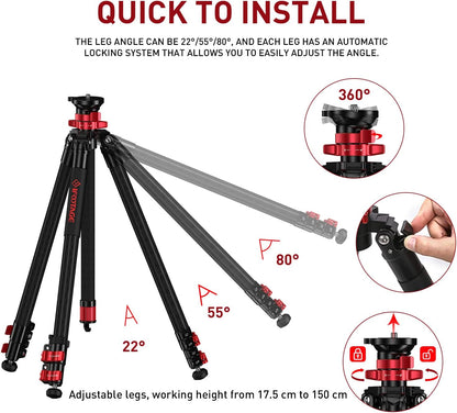 Camera Statief – Camerastatief – Fotostatief – Videostatief – Bowl Statief – Koolstofvezel Constructie – Omkeerbare Middenzuil