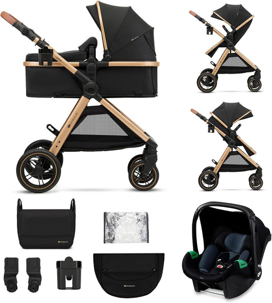 Kinderkraft ESME 3-in-1 autostoel met babydrager Mink Pro I-Size, reissysteem, babybuggy, opvouwbare kinderwagen, voor pasgeborenen tot 4 jaar, zwart