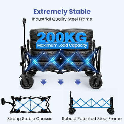 BEAU JARDIN Opvouwbare Push Wagon Cart Opvouwbare Utility Camping Kruidenier Canvas Stof Stevige Draagbare Rolling Lichtgewicht Buggies Outdoor Tuin Sport Heavy Duty Winkelwagen Wagons Met Wielen Zwart