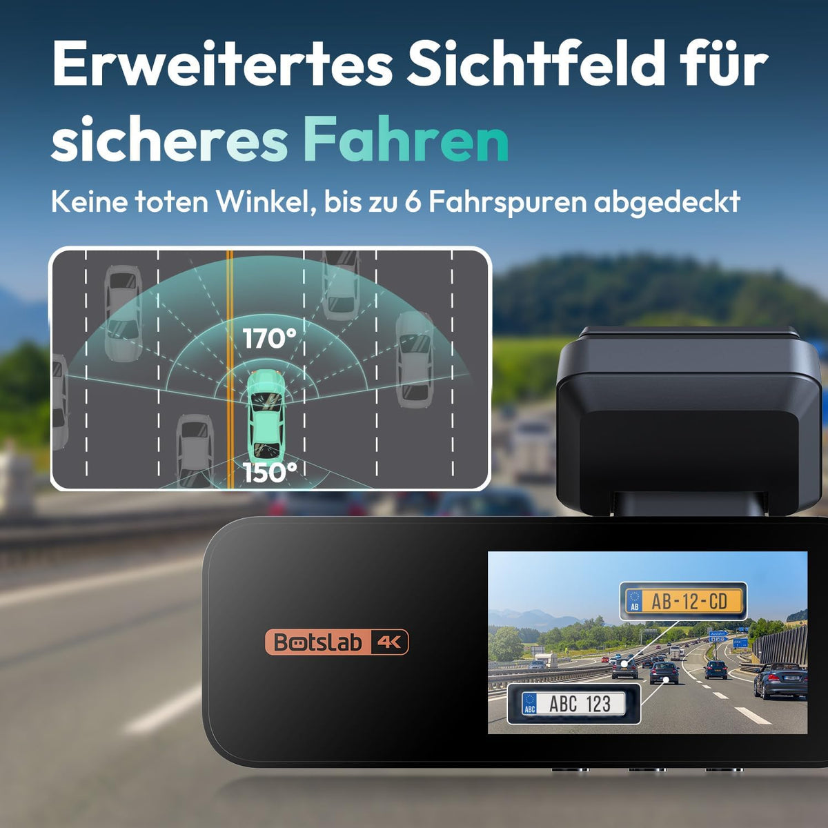 BOTSLAB 4K STARVIS Dashcam Auto voor en achter, wifi-autocamera, dashcam met GPS, ADAS, spraakbediening, gratis 64 GB kaart, nachtzicht, WDR, 2,45 inch IPS, 24/7 parkeerbewaking, loop-opname