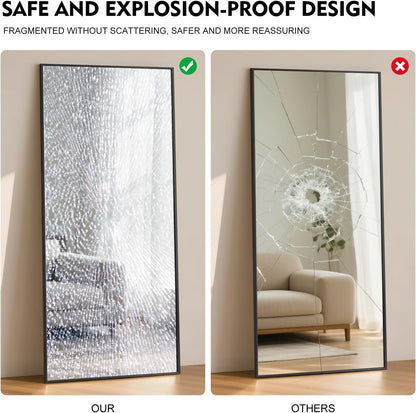 Full-Body Spiegel – Staande Spiegel – Wandspiegel – Grote Spiegel – Zwarte Spiegel – Extra Groot 180x76 cm – Robuust Aluminium Frame