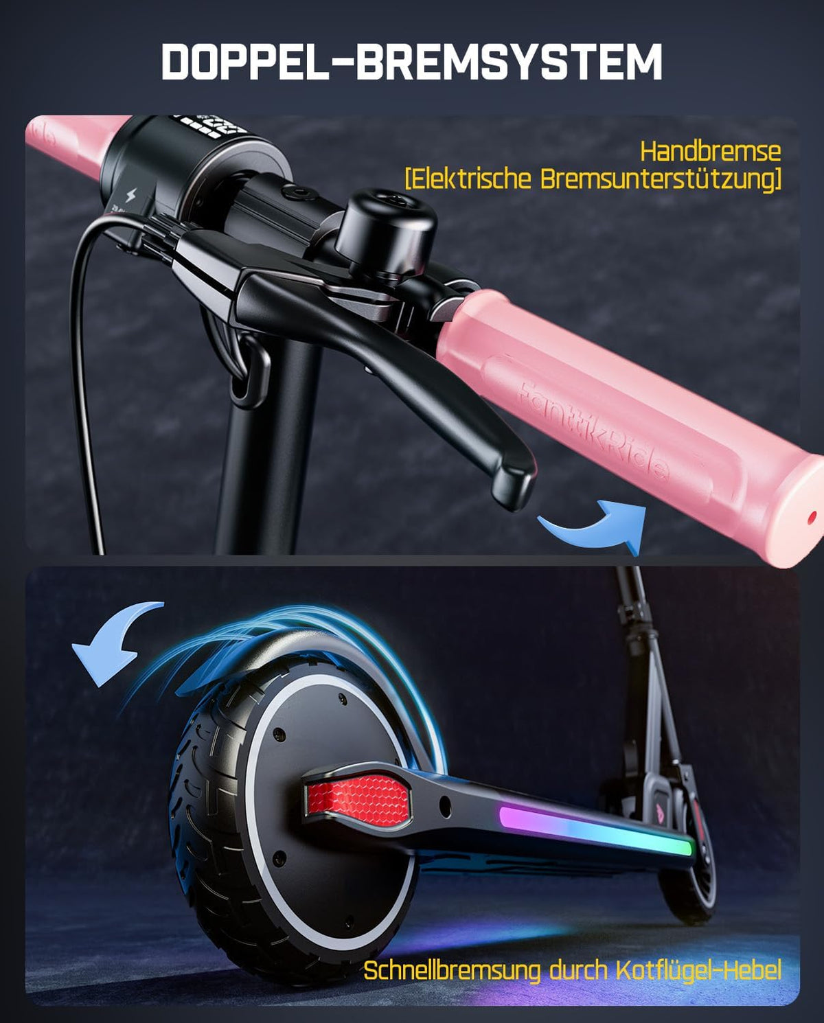 FanttikRide T9 Apex Elektrische step voor kinderen vanaf 13 jaar, kleurrijke led-verlichting met bluetooth-muziekluidspreker, 12/16/20 km/u digitaal display, in hoogte verstelbaar, opvouwbare
