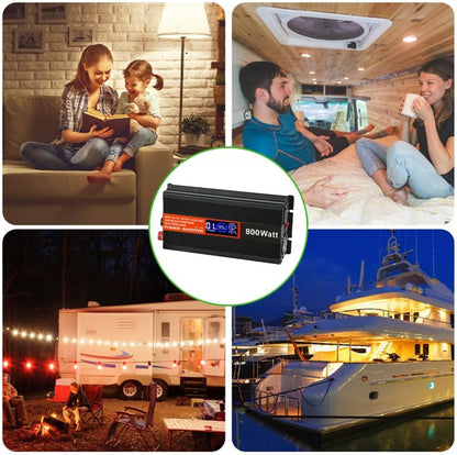 SolaMr 800W Omvormer DC 12V naar AC 220V/240V met LCD-display en USB-oplaadpoorten Hoogfrequent omvormer voor op het voertuig gemonteerde systemen en kamperen in de wildernis, thuissystemen - 800W