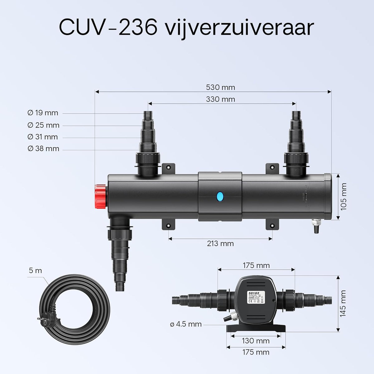 SunSun filterset voor 60.000 l UVC 36 W NEO10000 pomp 80 W slang 25 m vijver filter