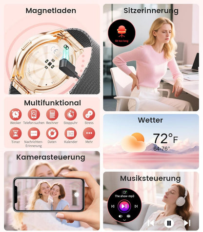 DREMAC Smartwatch voor dames met bluetooth-oproep/1,43 inch Amoled smartwatch met 120 sportmodi, 24/7 hartslagmonitor, stappenteller/SpO2/slaap, compatibel met Android iOS