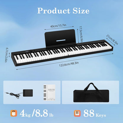 Opvouwbare Elektronische Piano 88 Toetsen – Keyboard – Digitale Piano – Pianotoetsenbord – Elektrische Piano – Halfzware Aanslag – Bluetooth En MIDI
