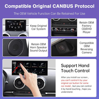 12,3 Inch Autoradio Touchscreen – Multimediascherm – Infotainmentsysteem – CarPlay Interface – Draadloze Android Auto – Draadloos CarPlay & Android Auto – HD Resolutie 1920x720 Pixel