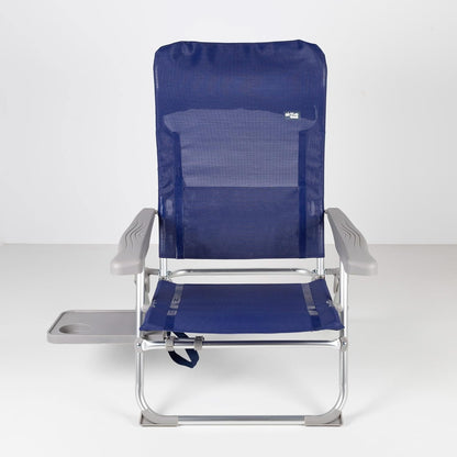 AKTIVE Set van 2 strandstoelen, plat inklapbaar, zeer compact, meerdere posities, 6 posities, met kussen en tafel, handgrepen voor eenvoudig transport, afmetingen 47 x 57 x 89 cm, van aluminium en