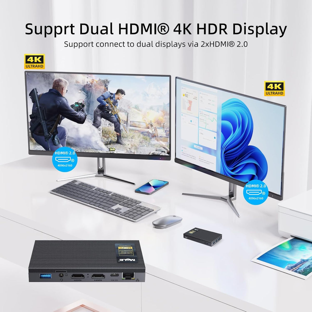 MeLE Fanless Mini PC Quieter3Q N5100 8 GB geheugen 256 GB, opslag, SSF microcomputer, kleine desktop USB-C PD3.0, Gigabit Ethernet, Dual HDMI, automatisch inschakelen voor IoT en industrie