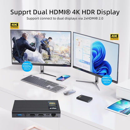 MeLE Fanless Mini PC Quieter3Q N5100 8 GB geheugen 256 GB, opslag, SSF microcomputer, kleine desktop USB-C PD3.0, Gigabit Ethernet, Dual HDMI, automatisch inschakelen voor IoT en industrie