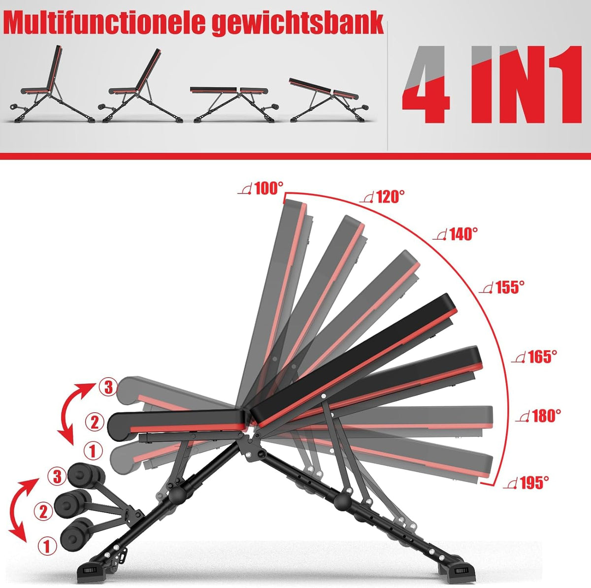 DH FitLife Halterbank, inklapbaar, verstelbaar, schuine bank & platte bank voor bankdrukken, rugtrainer en buiktrainer, trainingsbank, fitnessbank, multifunctioneel voor fitness en krachttraining,