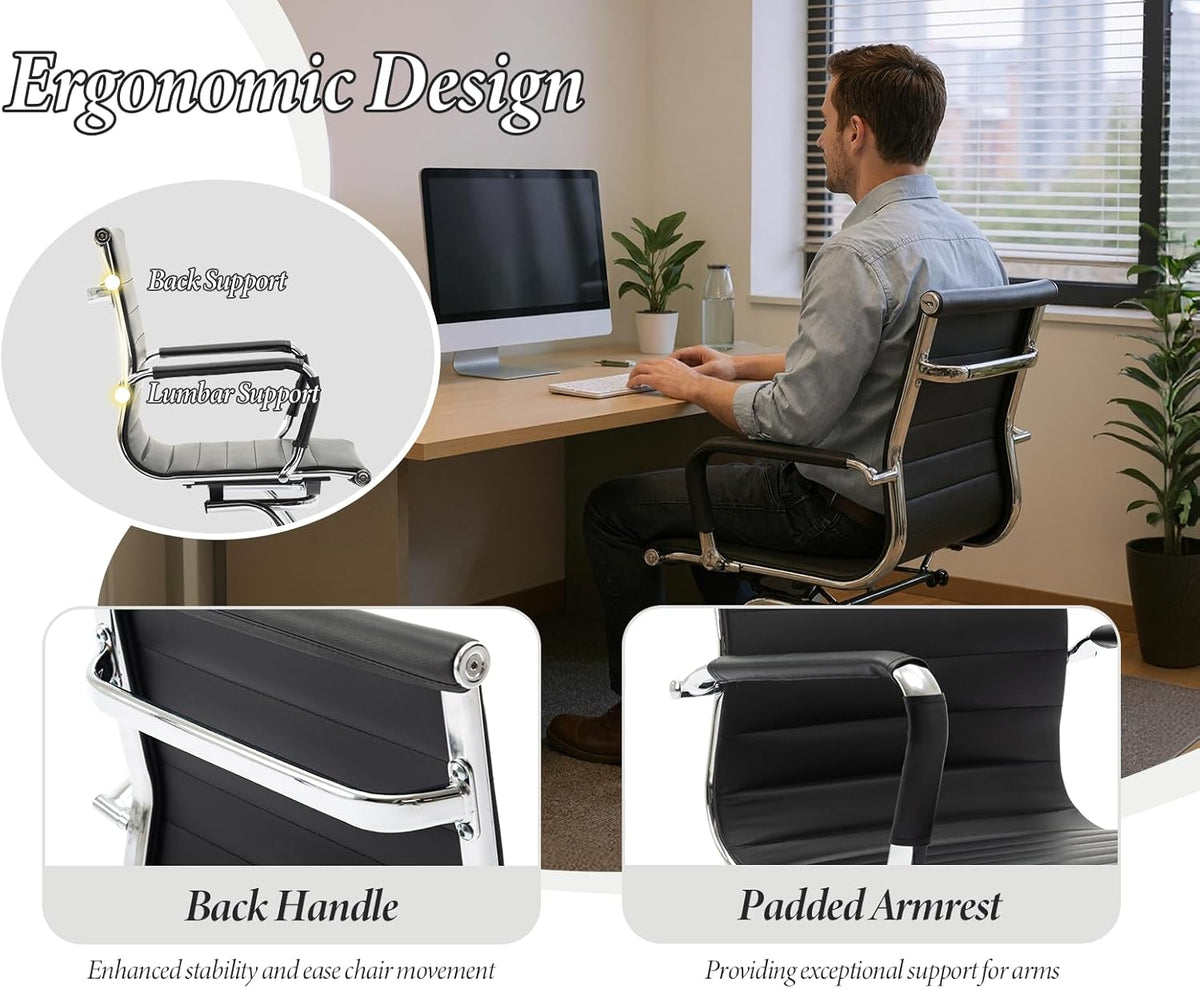 Freischwinger Stoel – Bezoekersstoel – Conferentiestoel – Kantoorstoel – Vergaderstoel – Ergonomisch – PU-Leren Bekleding – Set Van 2 Zwarte Stoelen Met Armleuningen