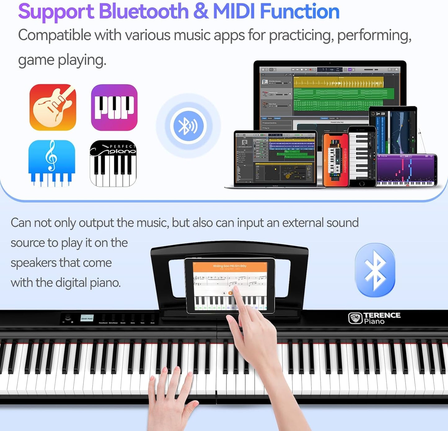 Digitale Piano 88 Toetsen – Keyboardpiano, Elektrisch Keyboard, Elektrische Piano, Opvouwbare Piano – 2 X 25 W Luidsprekers – Bluetooth En MIDI