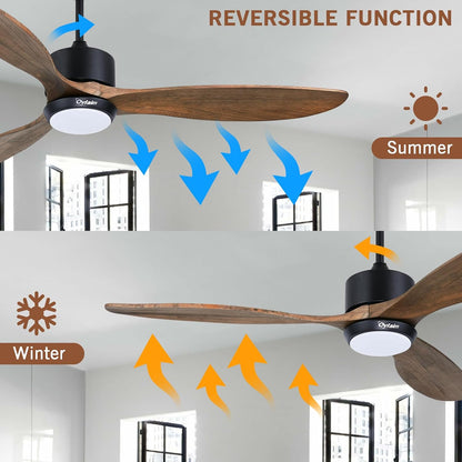 Ovalim 132 cm binnen buiten 3 bladen propeller Smart plafondventilator, stille DC motor massief houten plafondventilator met lichtafstandsbediening, app-besturing