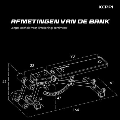 Keppi Verstelbare Halterbank, met 600 kg Capaciteit, Schuine & Platte Bank voor Thuisfitness, Multifunctionele Trainingsbank voor Bankdrukken, Krachttraining en Full-Body Workouts – Bench1000 Pro