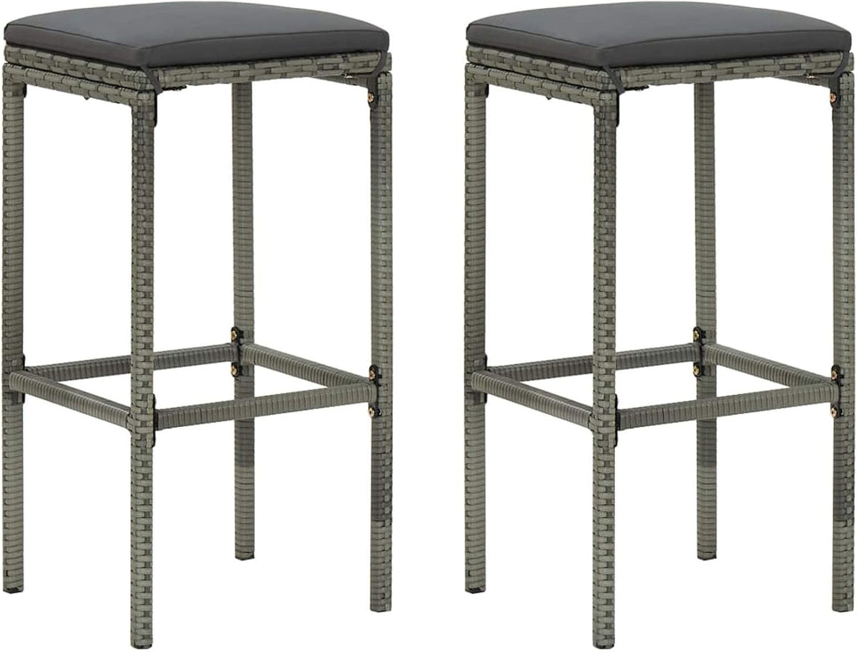Tidyard 3 Piece Garden Bar Set with Cushion, Garden Bar, Seating Group, Garden Furniture Set, Bar Table, Bar Table, Counters, Hotable, Polyrattan, Grey - QUORE