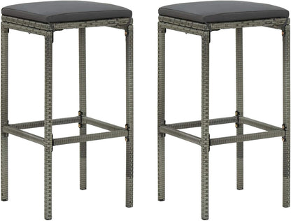 Tidyard 3 Piece Garden Bar Set with Cushion, Garden Bar, Seating Group, Garden Furniture Set, Bar Table, Bar Table, Counters, Hotable, Polyrattan, Grey - QUORE