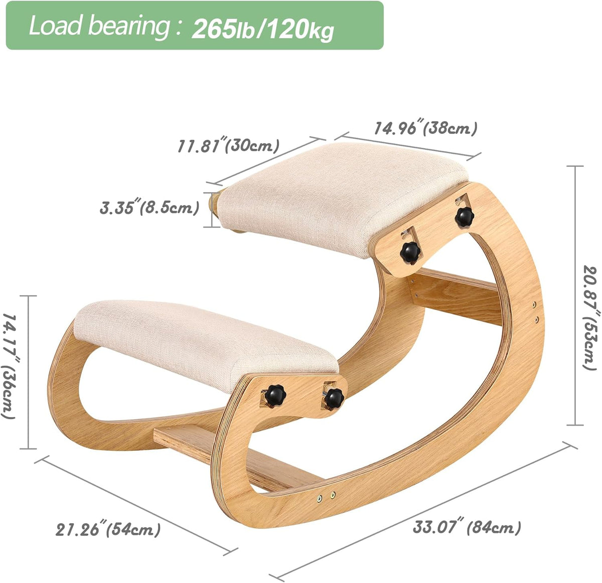 Predawn Ergonomische kniestoel voor rechte houding, kniekruk voor thuis, kantoor en meditatie, hout en linnen kussen (wit eiken)
