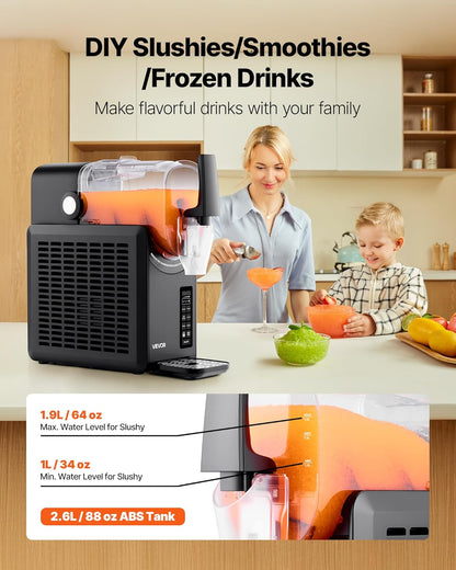 VEVOR Slushy-machine met tank, 2,6 l, geen ijs, zelfreinigend, slush-machine met 5 vooraf ingestelde programma's voor bevroren margerita's, frappés, smoothies