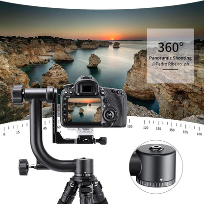 K&F Concept Panoramische statiefkop 360° van aluminium, standaard 1/4 inch snellade en waterpas, hefbereik 70 mm, belasting 20 kg, voor DSLR digitale spiegelcamera