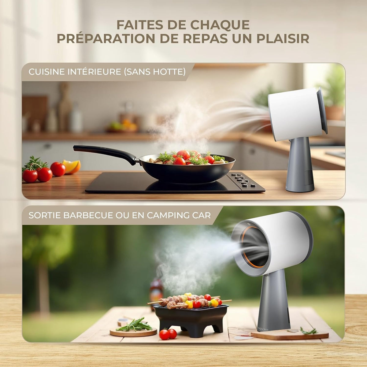 INNOV'AIR Afzuigkap, 180 m³/u, draagbaar, 3 snelheden, stil, met koolstoffilter, draagbare mini-afzuigkap, voor keuken zonder afvoer en buiten