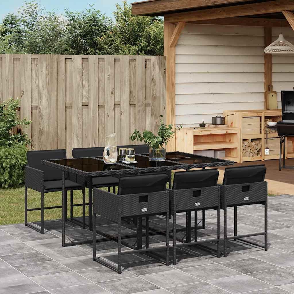 vidaXL 7-Piece Garden Set with Cushions Poly Rattan Black, Lounge Set, Garden Garden Loungeset, Garden, Garden Table, Lounge Sofa, Lounge Sofa Garden, Lounge Set Outdoor - QUORE