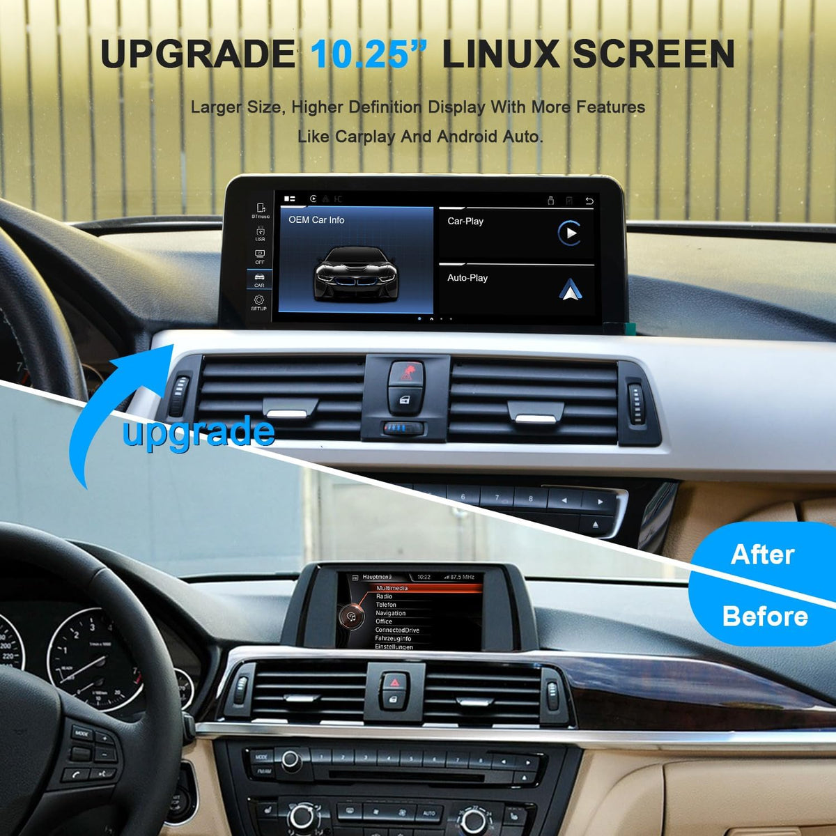 Linux CarPlay Android Auto Scherm – Touchscreen Monitor Display Unit – Multimedia Interface – Navigatie Scherm – 720P AHD Achteruitrijcamera – Draadloos & Bedraad CarPlay
