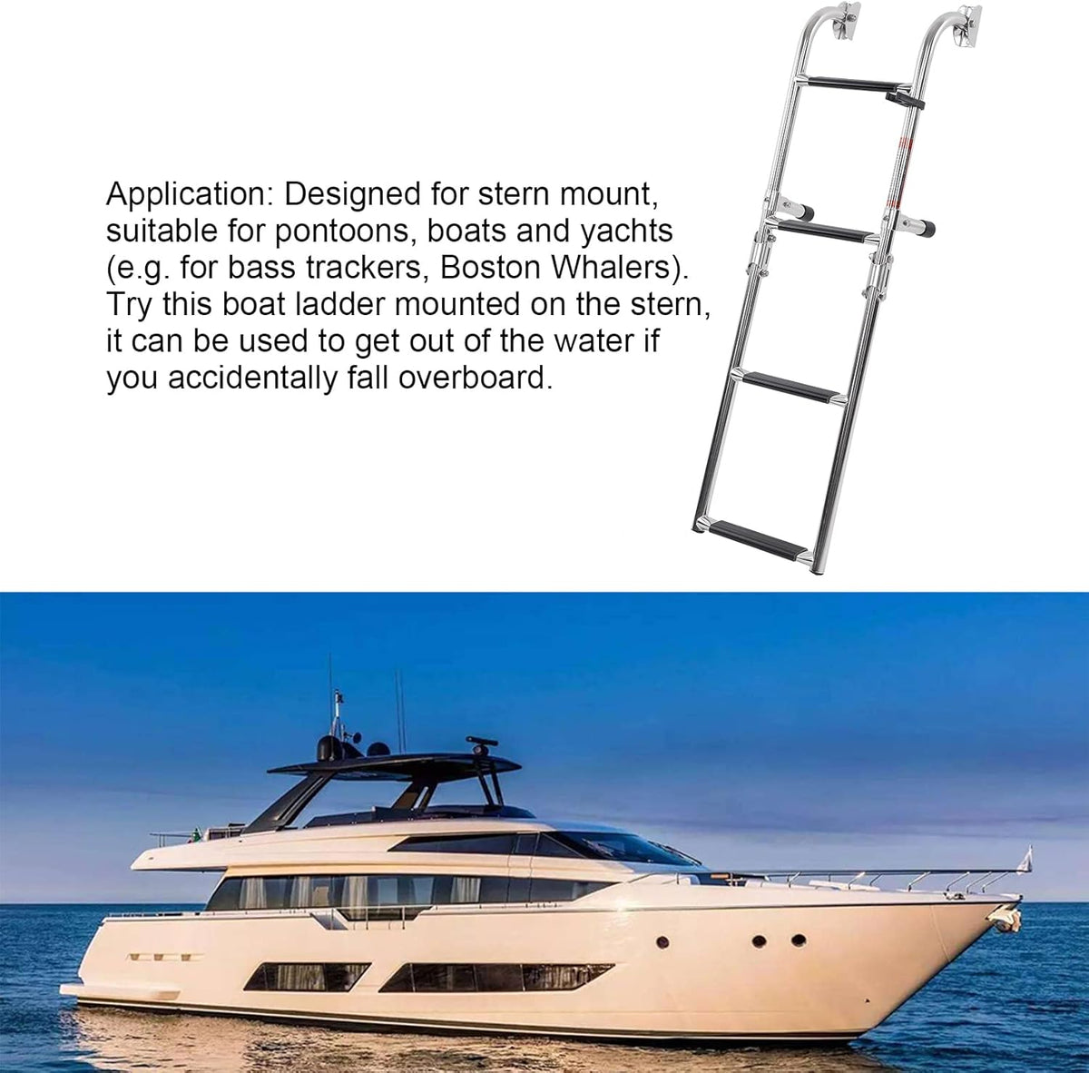 4 Stappen Ponton Bootladder, 316 Roestvrijstalen Vouwlaad Ladder, Brede Trap, Leuningen, Dok Ladder voor Zeepijpen, Jacht, Zwembad
