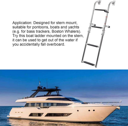 4 Stappen Ponton Bootladder, 316 Roestvrijstalen Vouwlaad Ladder, Brede Trap, Leuningen, Dok Ladder voor Zeepijpen, Jacht, Zwembad