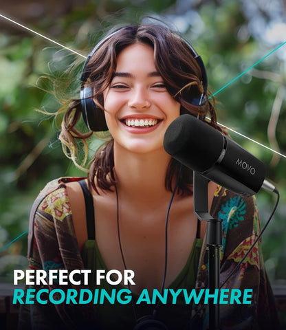 Movo UM6 Dynamische Podcasting Microfoon met ingebouwde GainCast voorversterker, Mic Gain, High Frequency Boost en XLR/USB uitgangen