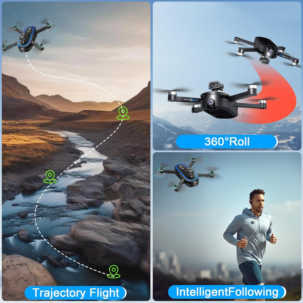 Drone met camera, 1080P, drone-camera met 4,5 inch lcd-display, 2 batterijen, motor zonder weegschaal, optische stroom, FPV-drone RC quadricopter voor beginners
