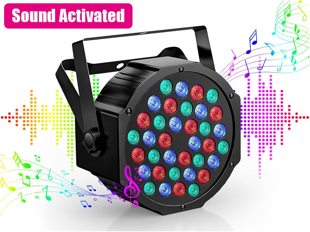 UKing 2PCS Rechargeable LED PAR Battery, RGB 36 LED Stage Light DMX7CH, Party Light 7 Modes Light Effects with Remote Control for DJ Disco Wedding Christmas Stage Lighting - QUORE