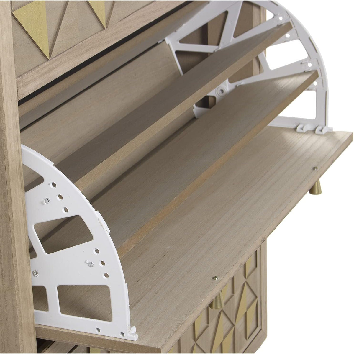 DRW Schoenenkast met 2 laden en 2 deuren van paulownia-hout + MDF en grenenhout, 85 x 30 x 110 cm