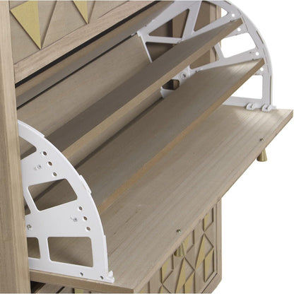 DRW Schoenenkast met 2 laden en 2 deuren van paulownia-hout + MDF en grenenhout, 85 x 30 x 110 cm