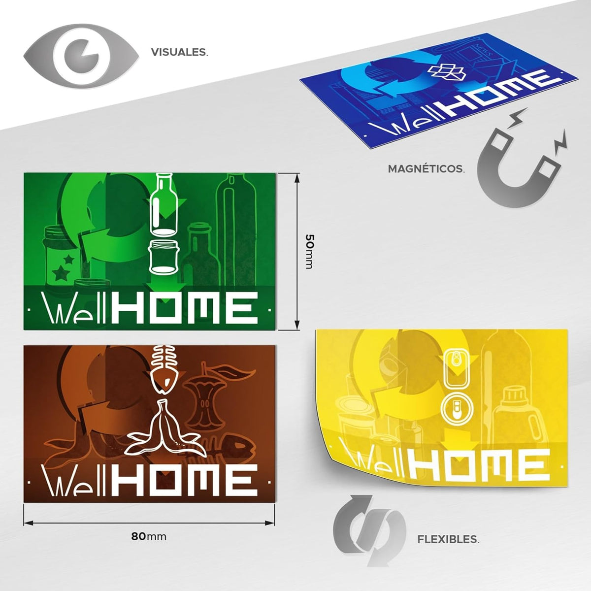 WELL HOME MOBILIARIO & DECORACIÓN 2 x Smart vuilnisemmer, 40 l, hoogte: 71,5 x 35,5 x 26 cm, zwart met magnetische etiketten