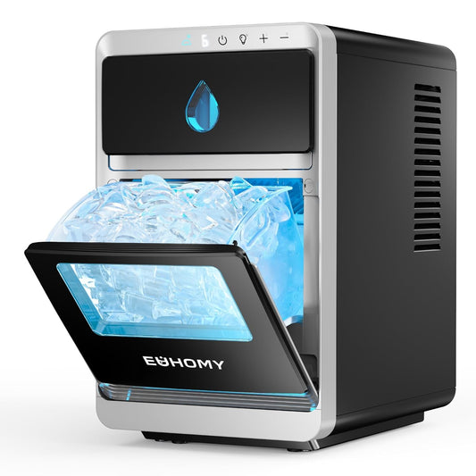 EUHOMY LunaArc IJsblokjesmachine, halve maan, 1600 stuks/24 uur, 16 ijsblokjes in 12 minuten, 1,8 l, zelfreinigend, 3 maten ijs voor whisky/koffie/dranken