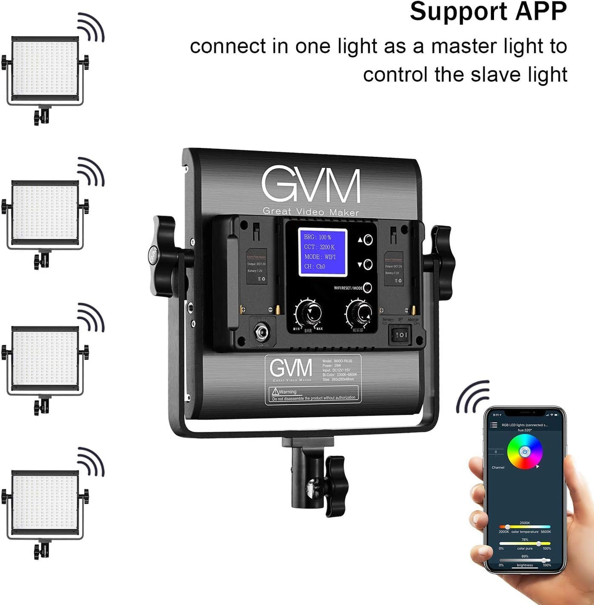 GVM RGB LED-videoverlichtingsset, 800D studio-videolampen met app-bediening, filmverlichtingsset voor YouTube-fotografieverlichting, 3 stuks led-lichtpaneel, gaming, conferentie, 8 scènelichten, CRI