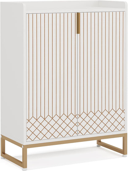 Tribesigns Shoe Cabinet with 2 Doors, 75 x 35 x 105cm, 5 Layers Shoe Storage Cabinet, 25 Pairs Wooden Shoe Cabinets, Modern Shoe Organizer Storage for Living Room, Bedroom, Hallway, Closet, White