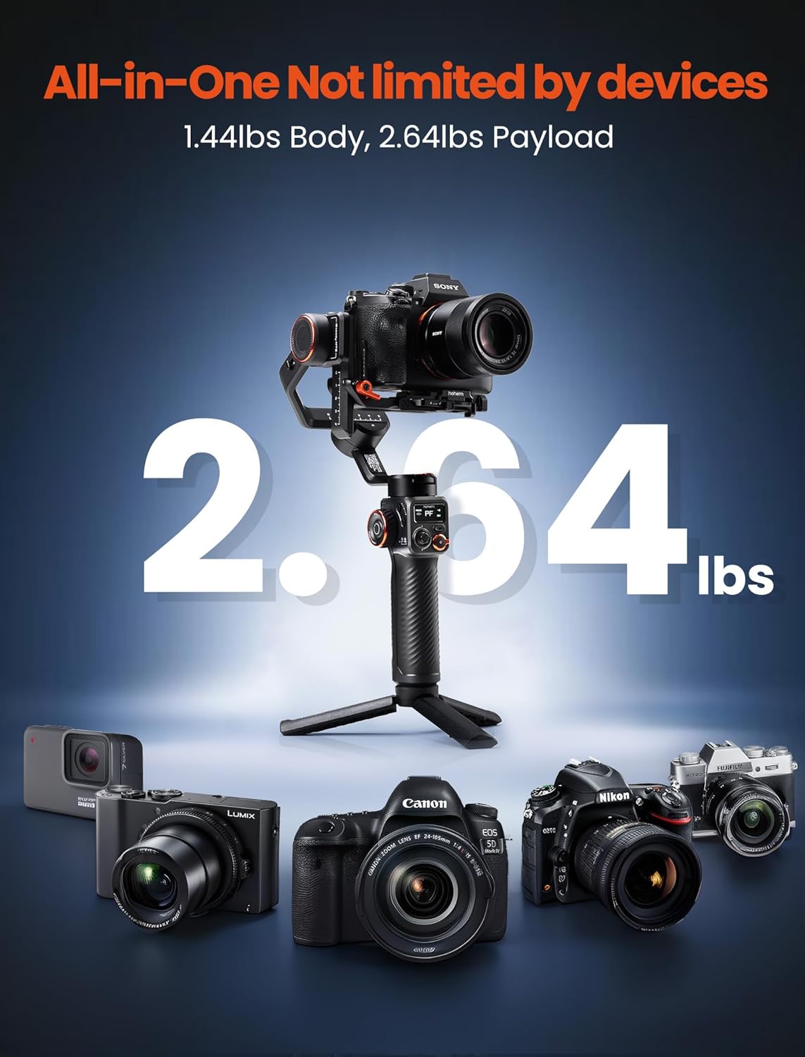 hohem iSteady MT2 3-assige gimbalstabilisator voor spiegelloze/zak/actiecamera en smartphone, OLED-display, 1,2 kg max. laadvermogen